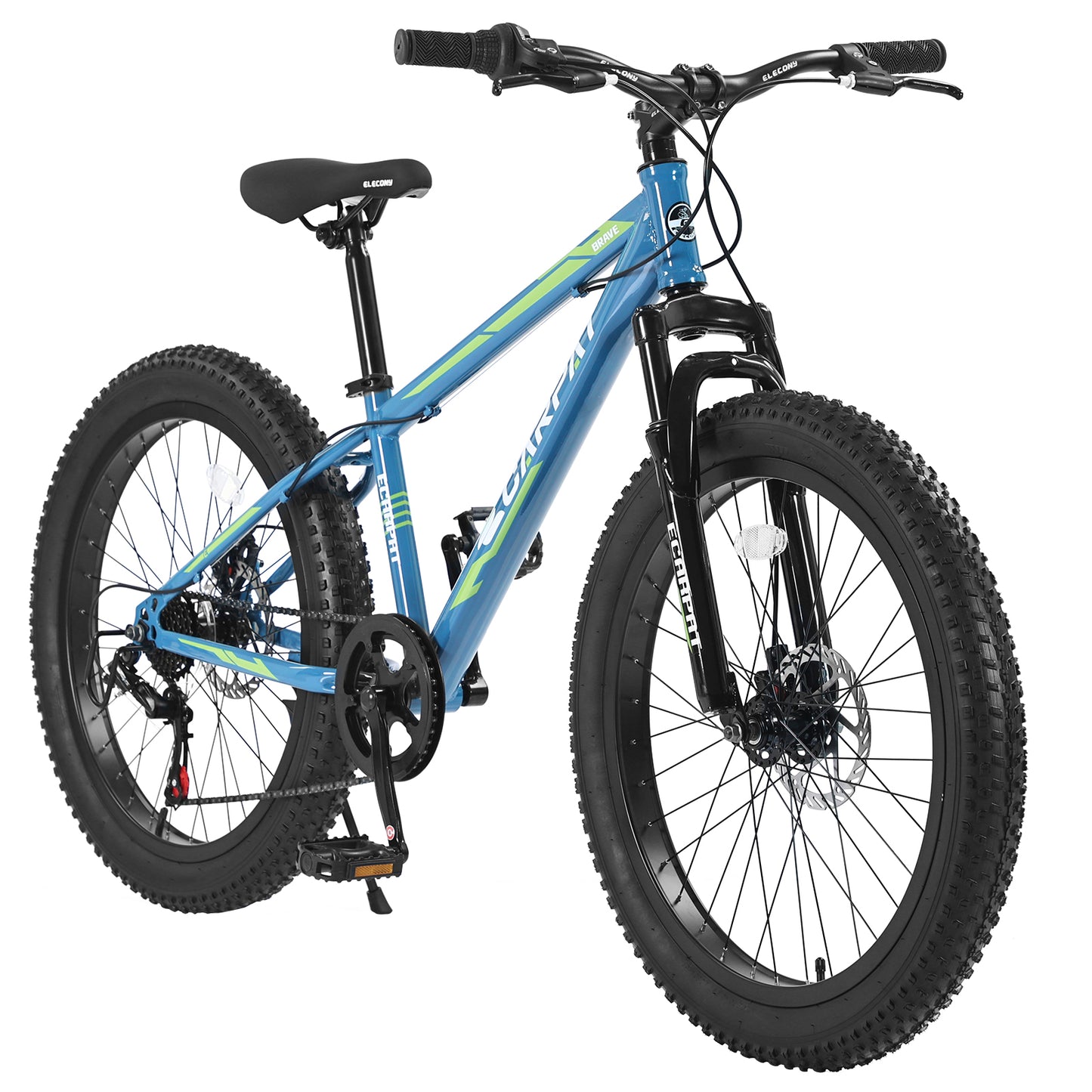 24 Inch Fat Tire Mountain Bike, 7 Speeds Front Suspension Dual Disc Brake, Men Women Carbon Steel Bicycles, Trail Beach Snow Commuter City Bikes