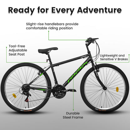 Mountain Bike 26 Inch for Men Women, 21 Speeds High-Carbon Steel Frame, Front Suspension Sport Bicycle, Adult Teens MTB Bicycle for Snow City Commuters and Short Trip