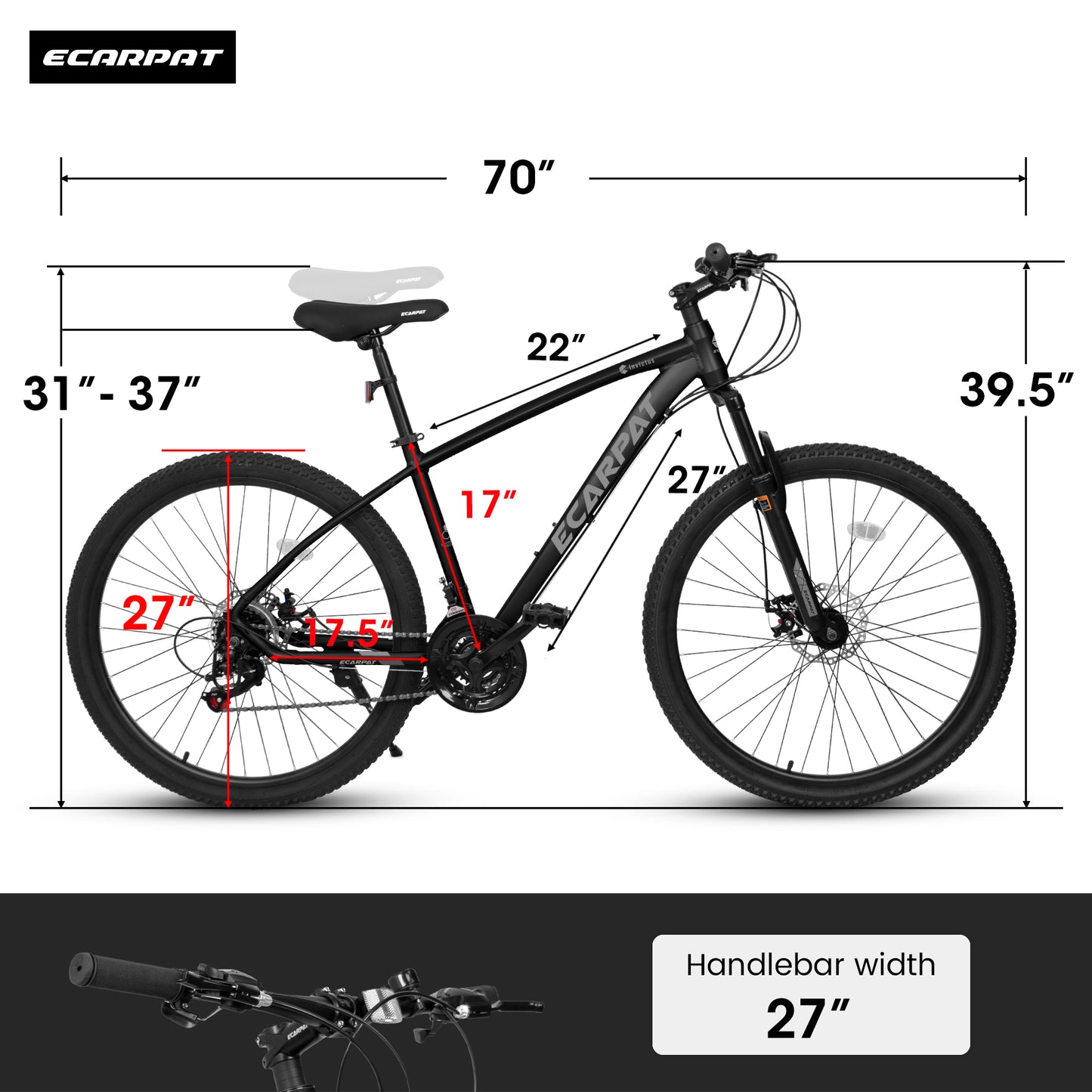 Ecarpat 27.5 Inch Mens Mountain Bike, 21 Speeds Aluminum/Carbon Steel Mountain Bike, Disc Brakes and Suspension Fork Mountain Bike, Adult Sport Bicycle for Trail Snow Commuter City Road