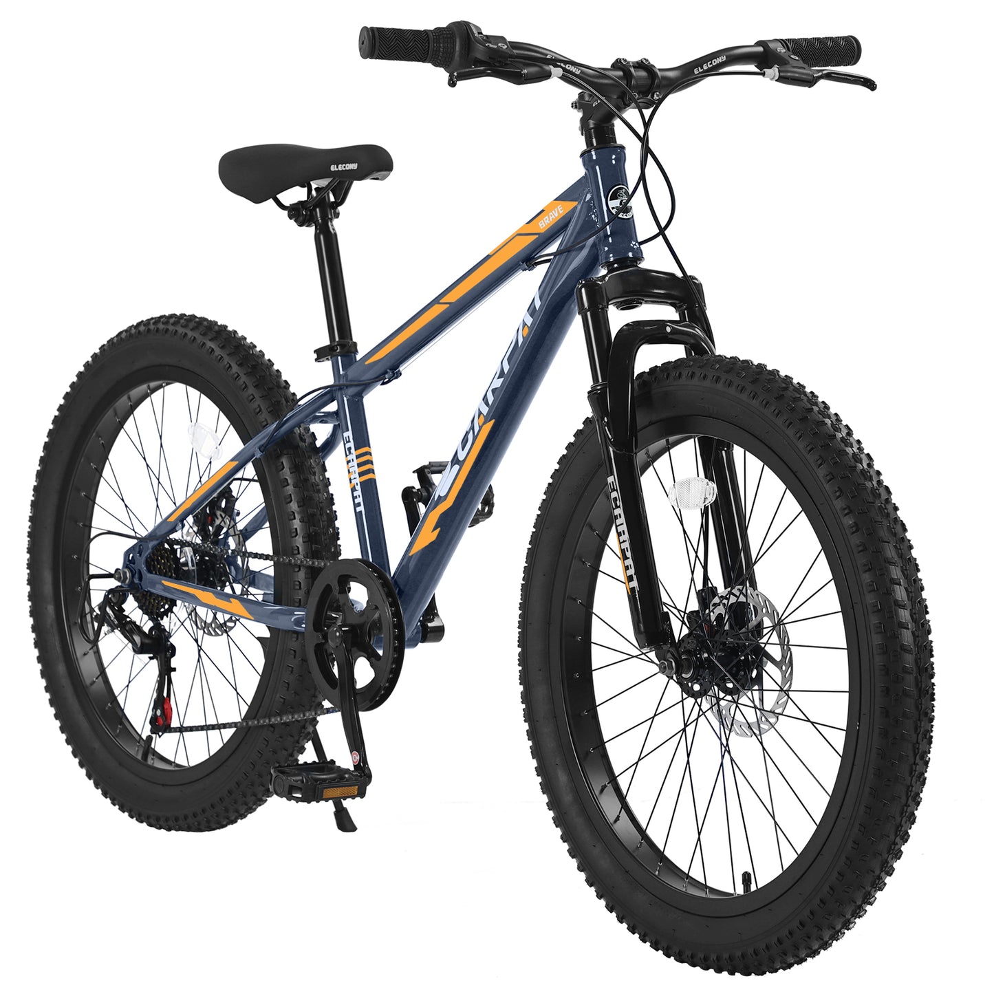 24 Inch Fat Tire Mountain Bike, 7 Speeds Front Suspension Dual Disc Brake, Men Women Carbon Steel Bicycles, Trail Beach Snow Commuter City Bikes